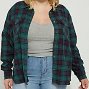Rue21+ Green Plaid Boyfriend Flannel Shirt